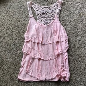 Layered tank top with lace back